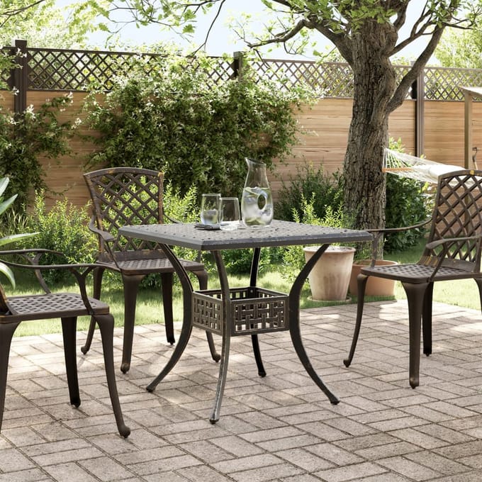 vidaXL - Tuintafel - 80x80x75 - cm - gietaluminium - bronskleurig