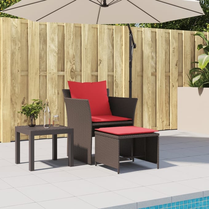 vidaXL - Tuinstoel - met - voetenbank - poly - rattan - bruin