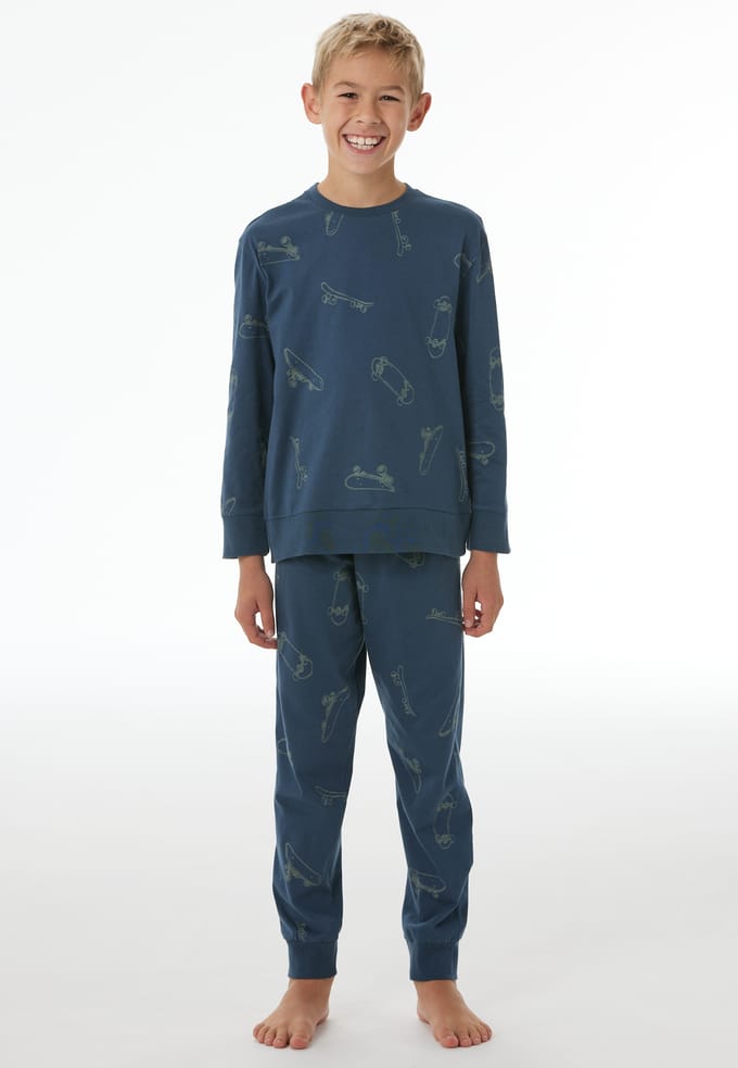 Lange pyjama met manchetten Skateboards diepblauw - Nightwear 164