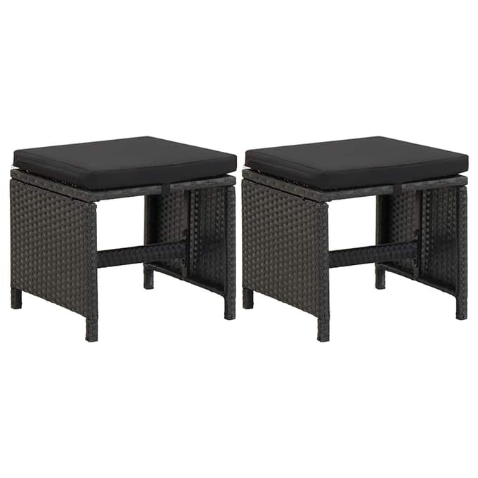 vidaXL - Tuinkrukken - 2 - st - met - kussens - poly - rattan - zwart