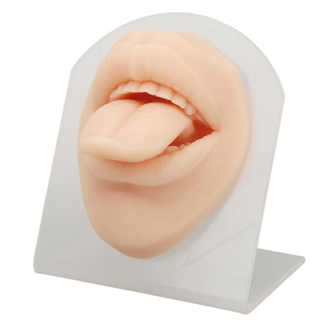 3D Zachte Siliconen Tong Mond Model met Standaard Herbruikbaar Sieraden Display Tong Model voor Piercing Oefening beige