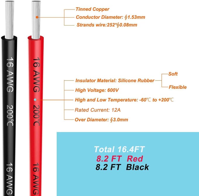 16 AWG Siliconen Draadset – 2,5 m Rood + 2,5 m Zwart – Flexibele Vertinde Koperkabel – Hittebestendig rood/zwart