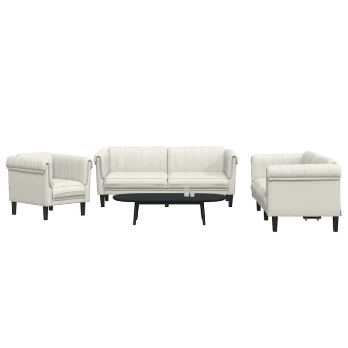 vidaXL - 3-delige - Loungeset - fluweel - crèmekleurig