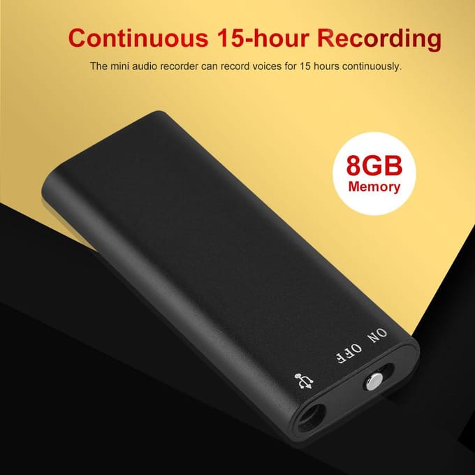 8GB Geheugen Voice Recorder 192Kbps Ruisonderdrukking 15 uur Opname Mini Audio Recorder