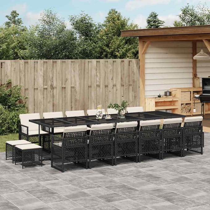 vidaXL - 17-delige - Tuinset - met - kussens - poly - rattan - zwart