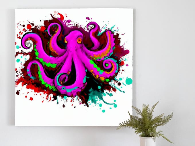 Rainbow tinted tentacle explosion | Rainbow-Tinted Tentacle Explosion | Kunst - 60x60 centimeter op Canvas | Foto op Canvas