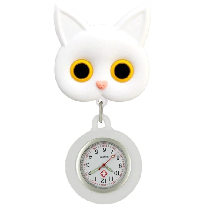 Fako® - Verpleegstershorloge - Zusterhorloge - 3D Roller - Poesje / Kat Wit
