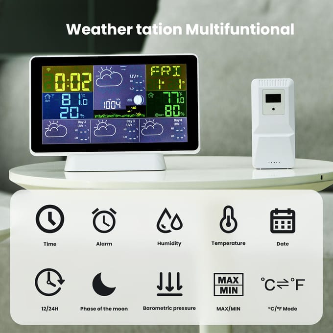 WIFI Slim Weerstation met Buitensensor/7-in-1 Weerstation met Weer EU plug gray