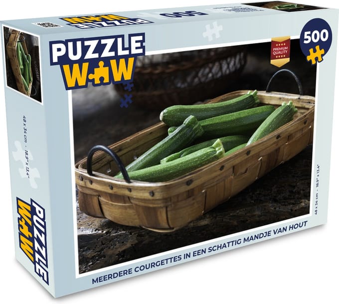 Puzzel Meerdere courgettes in een schattig mandje van hout - Legpuzzel - Puzzel 500 stukjes