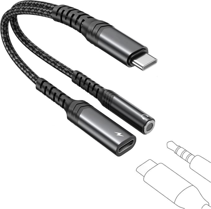 2-in-1 Type C naar 3.5mm Headphone AUX Adapter met PD 60W Snelladen, Geschikt voor iPhone, Samsung en iPad