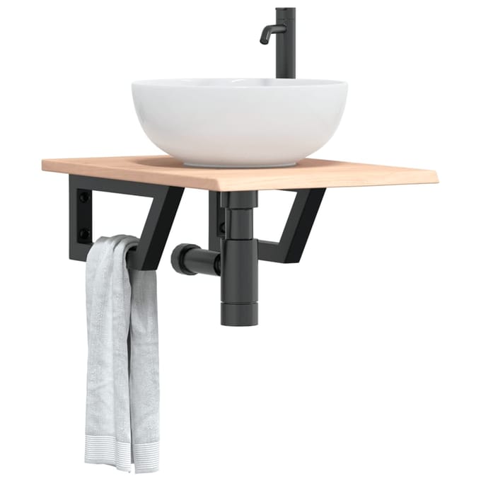 vidaXL - Badkamer - wandschap - staal - en - massief - eikenhout