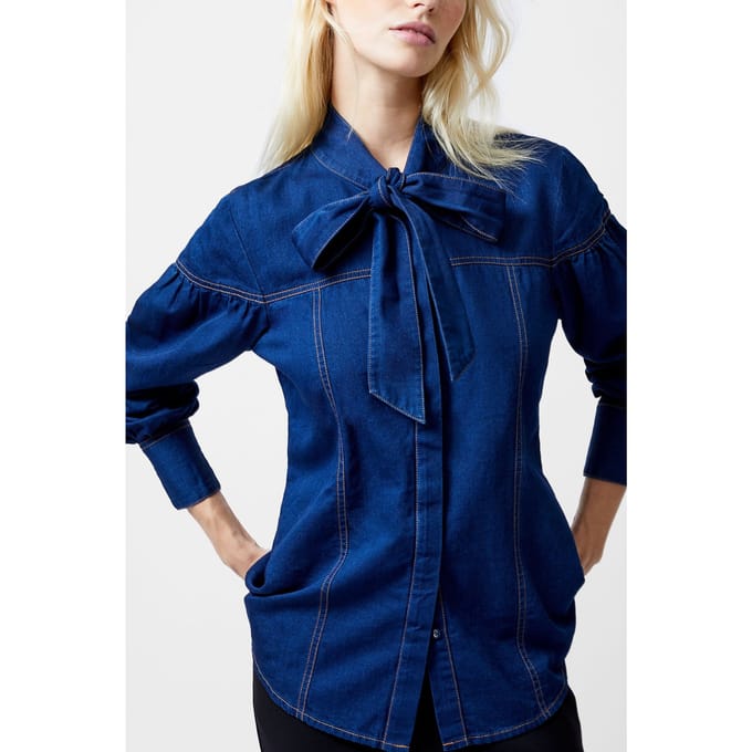 French Connection Zaves Chambray Button Through Clean Indigo Denim Größe: 6 | Longsleeves Outlet | Damen | Blau