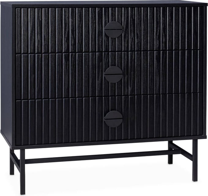 sweeek - Ladekast met 3 lades gegroefd houteffect 90cm - bazalt