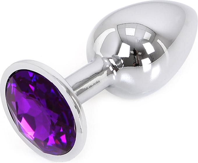 Butt plug aluminium met paars kristal - small