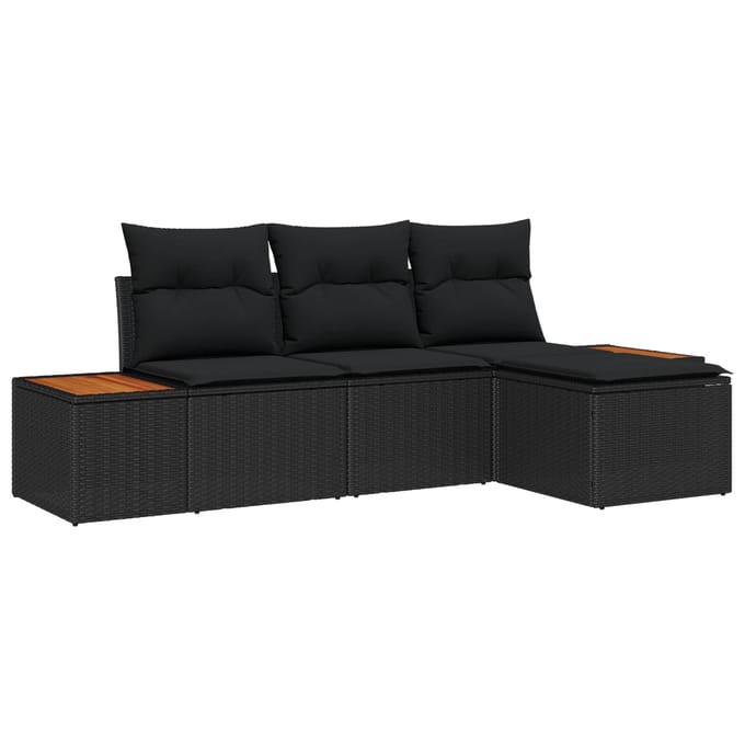 vidaXL - Tuinbank - Set - 4 - st - Zwart - poly - rattan