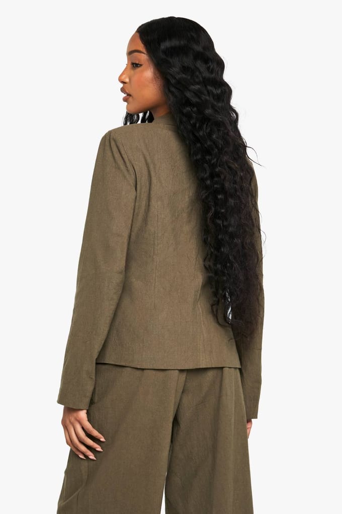 boohoo Dames Tailored Linen Look Single Breast Blazer | Kaki | Maat: 36