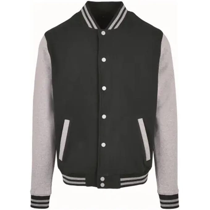 Build your Brand Basic College Jacket BYBB004 - BLACK/HEATHER GREY - 4XL