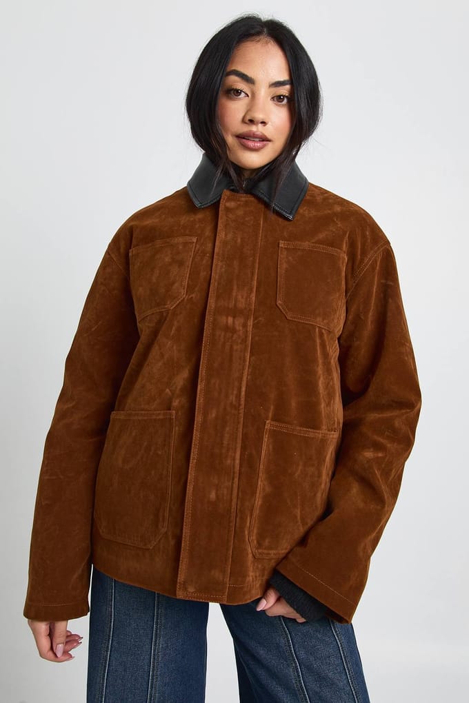 boohoo Dames Boxy Suede Bomberjack | Rust | Maat: 8