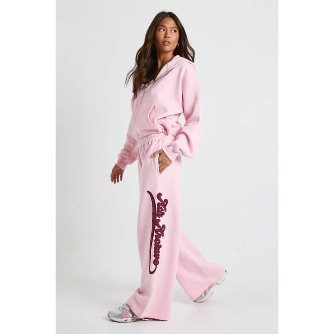 boohoo Dames Ath Archive Jogger met rechte pijpen en applique van dezelfde stof | Roze | Maat: Medium
