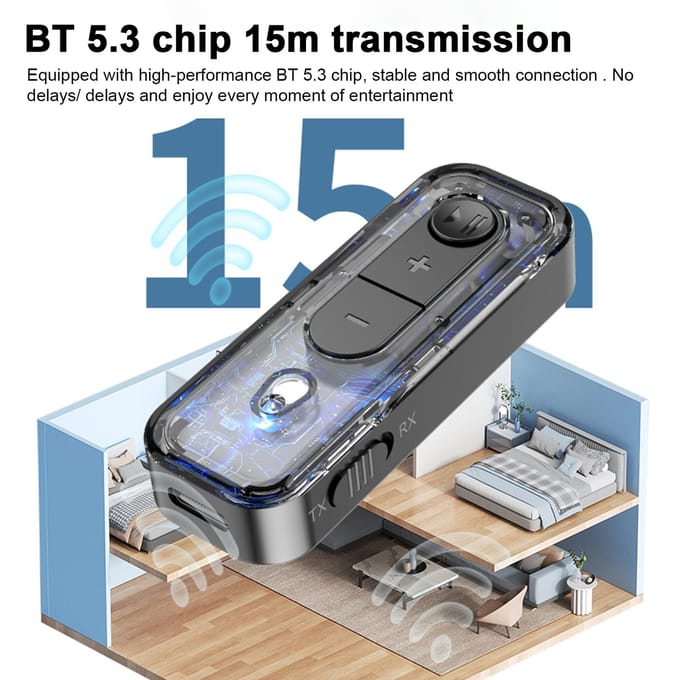 USB AUX BT5.3 2 in 1 Zender/Ontvanger Adapter Draagbare Oortelefoon Audio Draadloze Receptor zwart