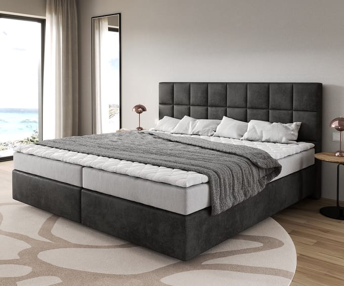 Boxspringbed Dream-Fine Microfibre Anthracite Vintage 200x200 cm bonell matras PU topper