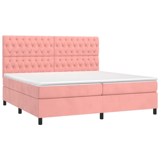 vidaXL - Boxspring - met - matras - en - LED - fluweel - roze - 200x200 - cm
