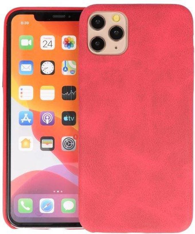 Leder Design Back Cover voor iPhone 11 Pro Max Rood