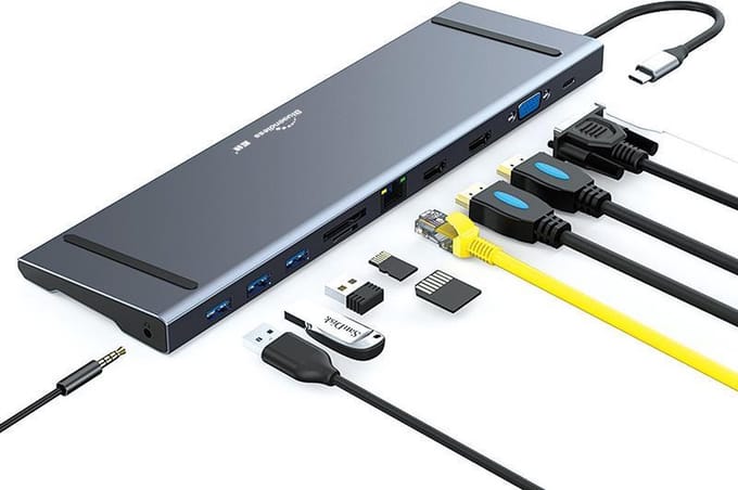 Multifunctionele 11 in 1- USB-C Hub Adapter | Dock Station | Hdtv | Usb 3.0 Hub | Met 2x HDMI poort
