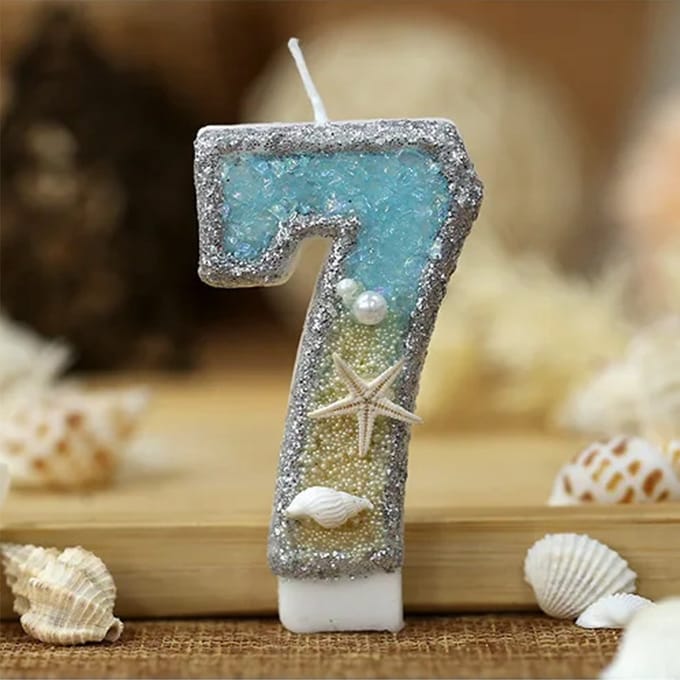 DW4Trading Verjaardagskaars 7 Blauw met Zeester - Cijfer-kaars - Taartversiering