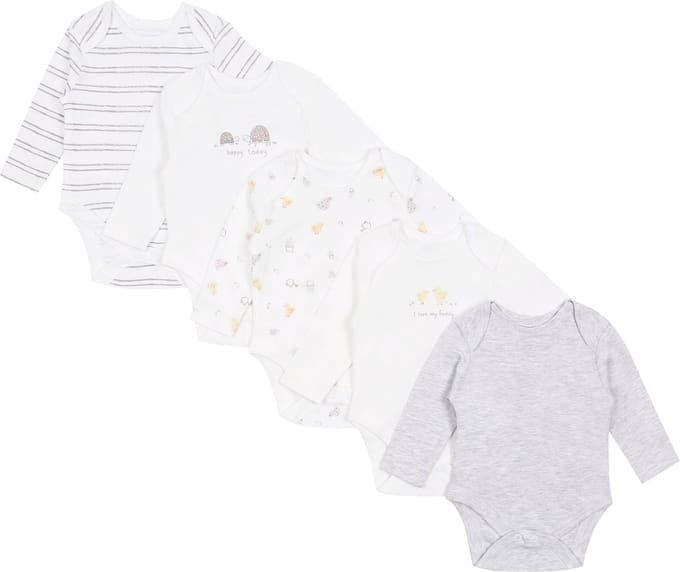 5x Wit-grijze body met eendjes en schildpadden, OEKO-TEX