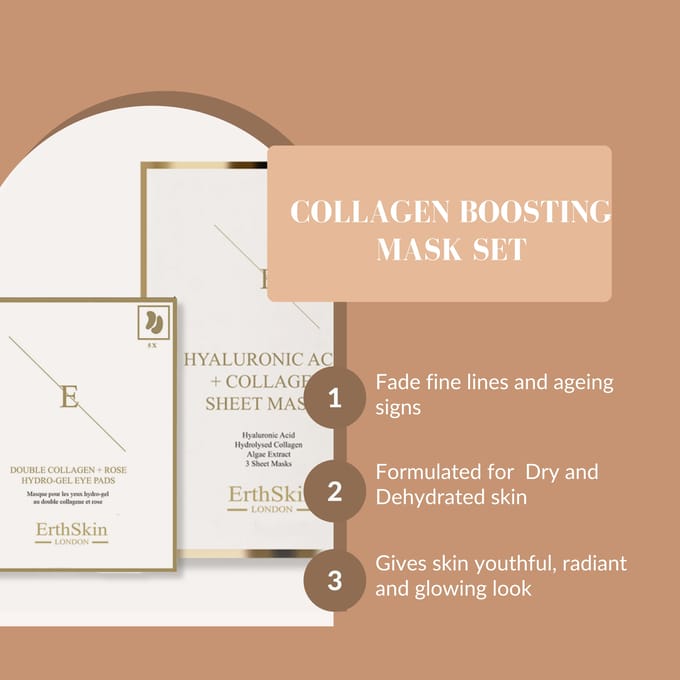 Hyaluronzuur & Collageen Masker - 3 vellen + Dubbel Collageen + Roos Hydrogel Oogkompressen 5 X 2