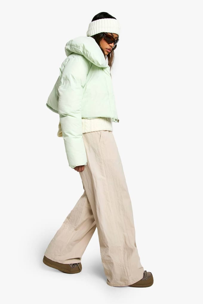 boohoo Dames Ski Cropped Pufferjack | Mint | Maat: 16