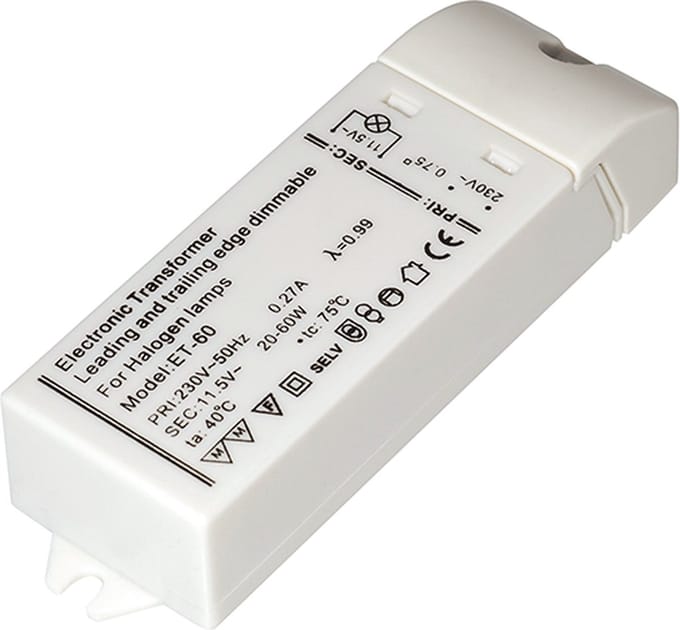 Elektronische halogeen transformator 12 Volt, 20-60 Watt