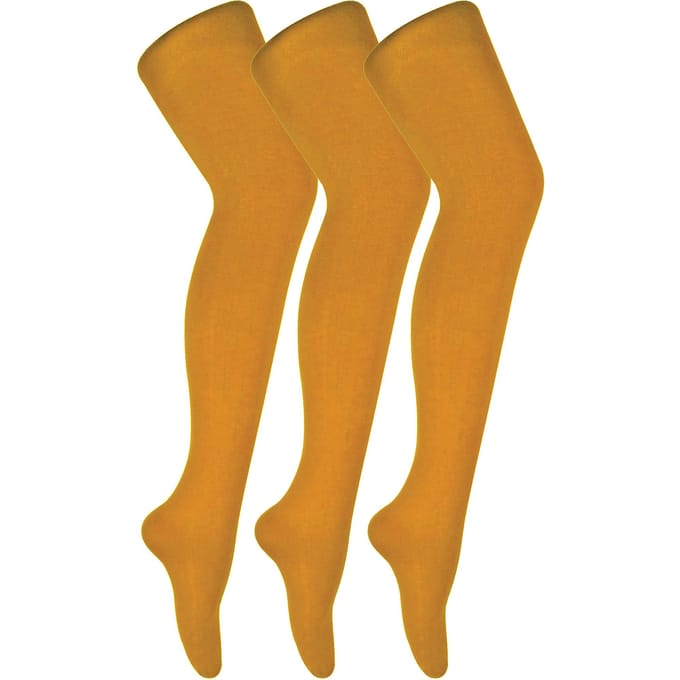 3 paar dames gekleurde ondoorzichtige 80 denier panty's - Mosterd