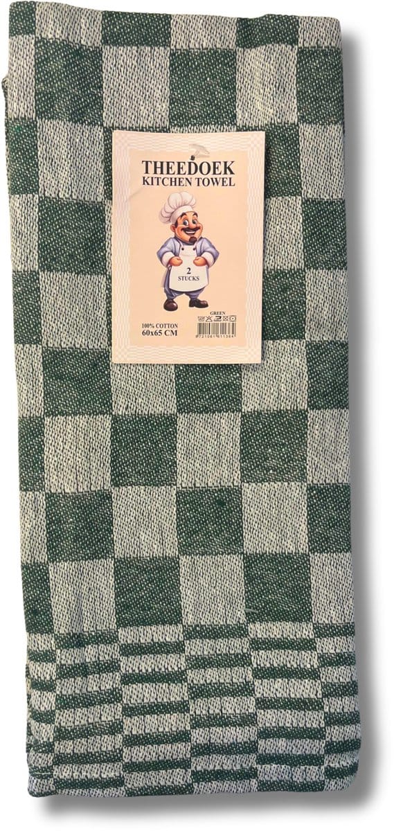 Theedoekenset - 60 x 65 cm - Geblokt - Groen (per set van 2)