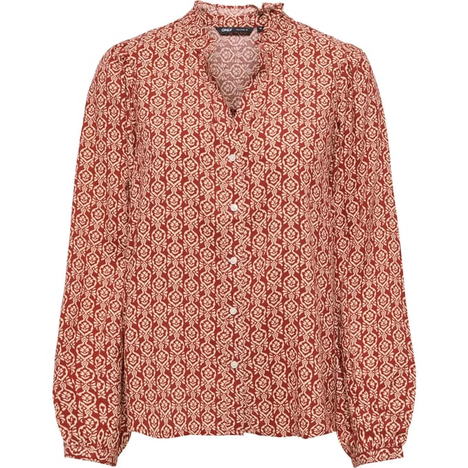 Only bordeaux dames blouse   V-hals   Regular fit   Grafisch patroon   Knoopsluiting   Lange mouw Bordeaux L
