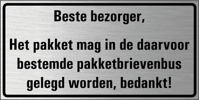 Pakketbrievenbus bordje, geborsteld aluminium 200 x 100 mm