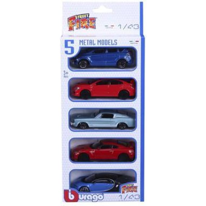 Bburago Burago 1:43 5-pack Street Fire - Set 5 Licht Blauw Auto's op schaal Miniatuur auto's