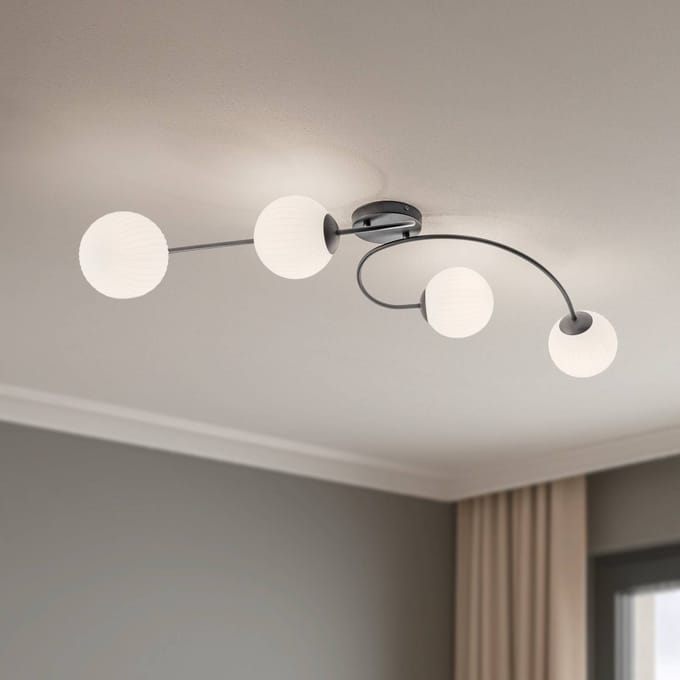EMIBIG LIGHTING Plafondlamp Vibra, opaal/zwart, lengte 110 cm, glas, 4-lamps.