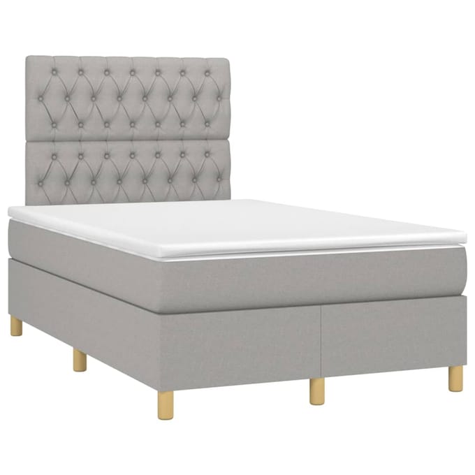 vidaXL - Boxspring - met - matras - en - LED - stof - lichtgrijs - 120x200 - cm