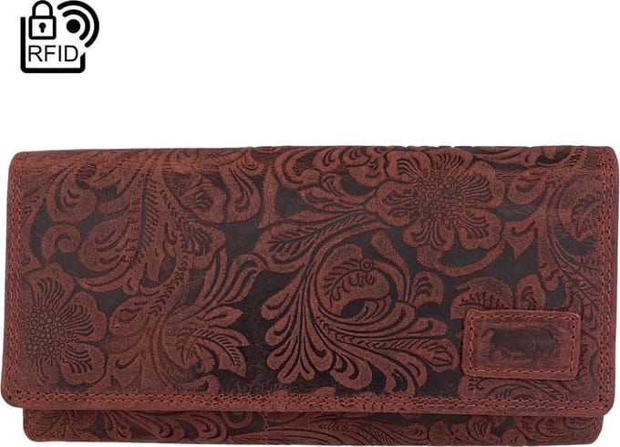 Arrigo Bloemenprint Portemonnee Dames Leren Portefeuille - Rood