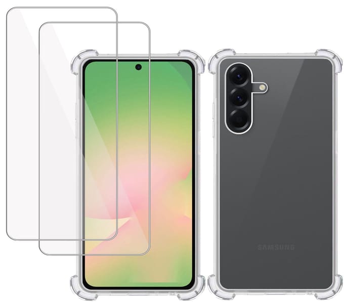 TechNow Hoesje + 2x Screenprotector geschikt voor Samsung A36 – Tempered Glass - Extreme Shock Case Transparant