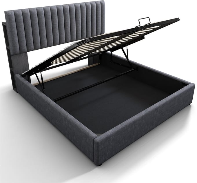 COVREO Bedframe 160x200 cm - grijs, LED, opbergruimte, zonder matras
