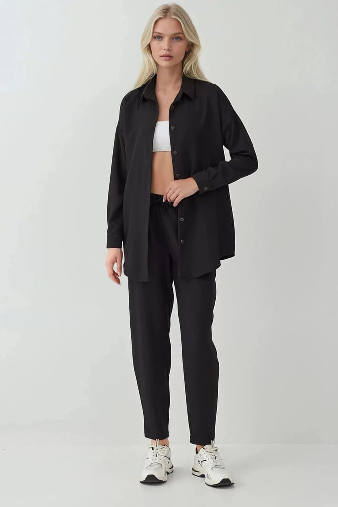 Linnenmix Lange Mouwen Shirt en Broek Set