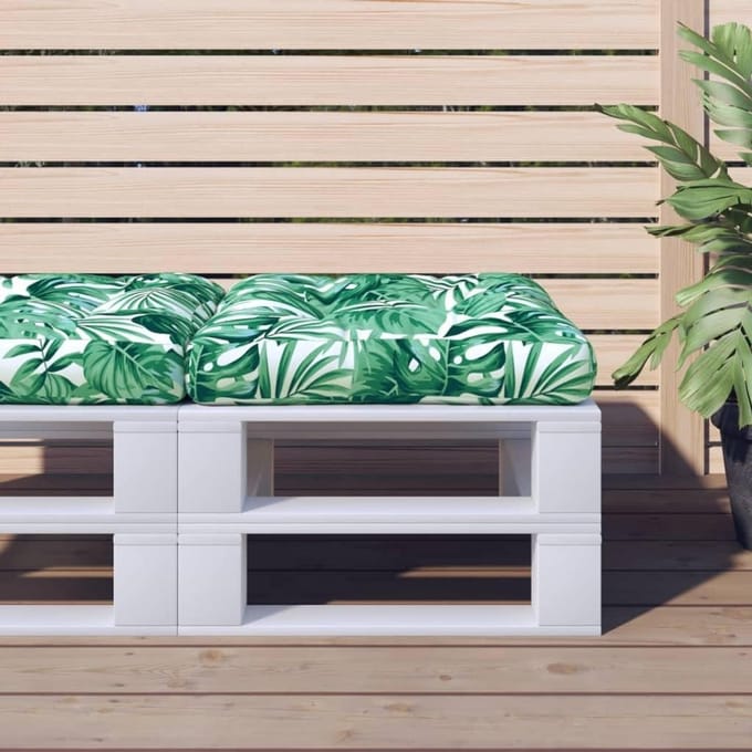 Palletkussen - Zitkussen Tuin - Buiten Zitten - Zachte Vulling - 60 x 60 cm - Bladpatroon