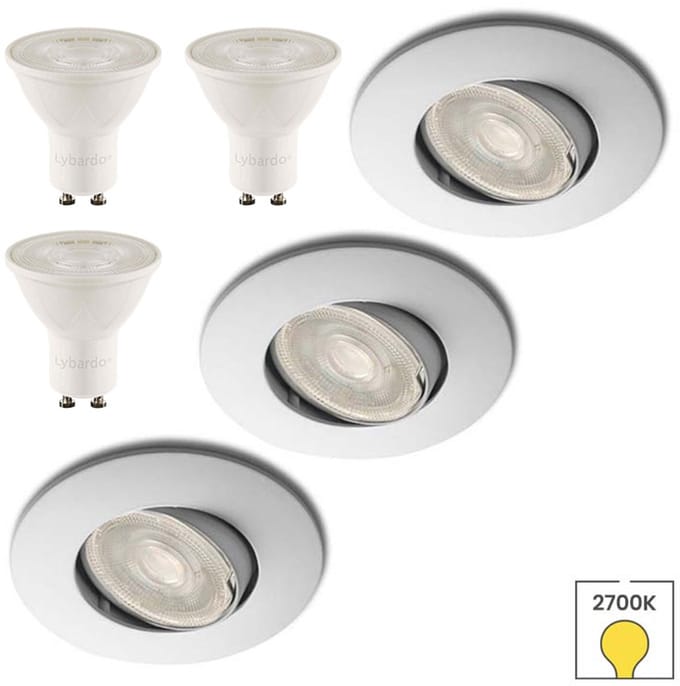 Lybardo - Inbouwspots 3-pack - Kantelbaar + LED Spot 2.4W - Warmwit Licht
