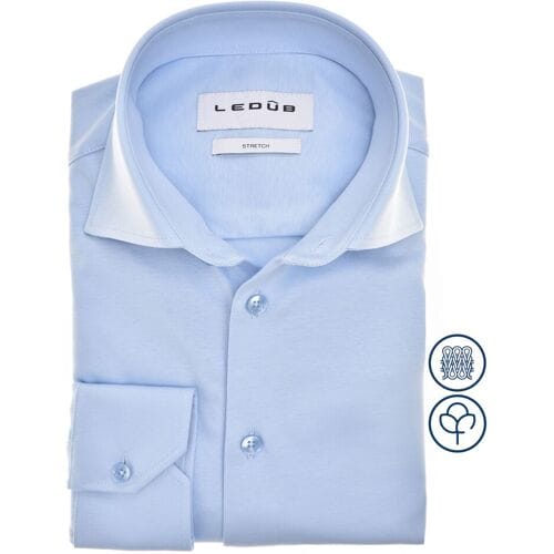 Ledûb Overhemd Cotton Jersey Stretch Shirt Licht Blauw / male