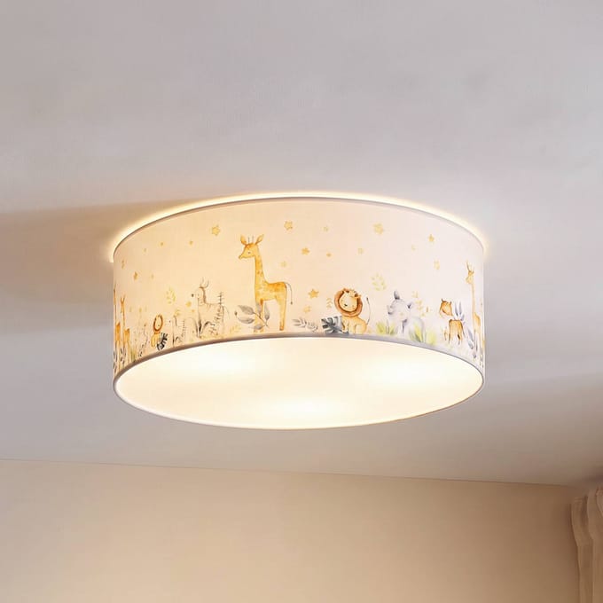 Duolla Kinderplafondlamp Kids Print, kleurrijk/wit, Ø 50 cm, textiel