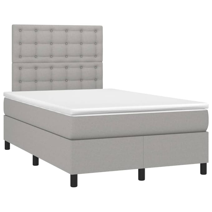 vidaXL - Boxspring - met - matras - en - LED - stof - lichtgrijs - 120x200 - cm