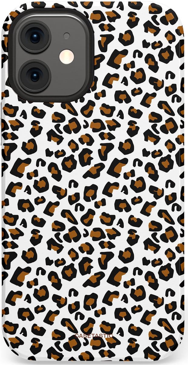 Casetastic hoesje geschikt voor Apple iPhone 12 Mini - Dubbellaagse bescherming - Panter abstractie - Fashion Case - Zwart Wit Grijs Bruin